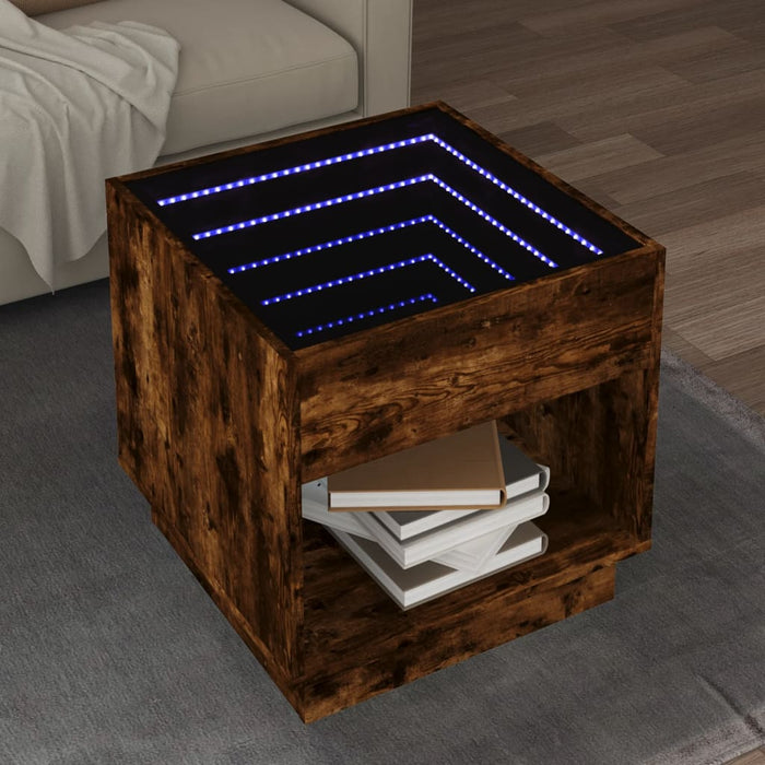 Măsuță de cafea cu LED infinity, stejar fumuriu, 50x50x50 cm - WALTI WALTI