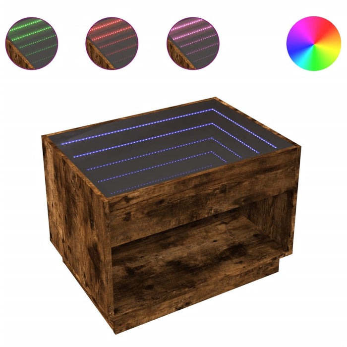 Măsuță de cafea cu LED infinity, stejar fumuriu, 70x50x50 cm - WALTI WALTI