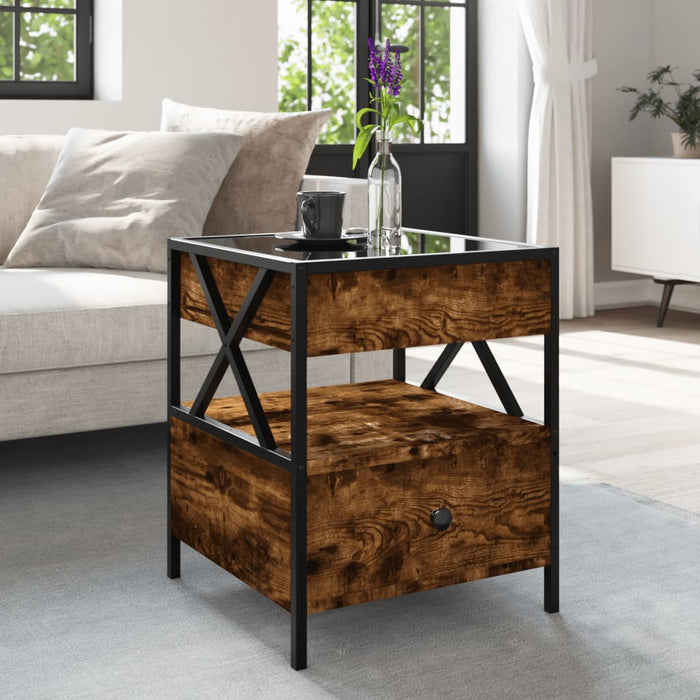 Măsuță de cafea cu LED infinity, stejar fumuriu, 40x40x51 cm - WALTI WALTI