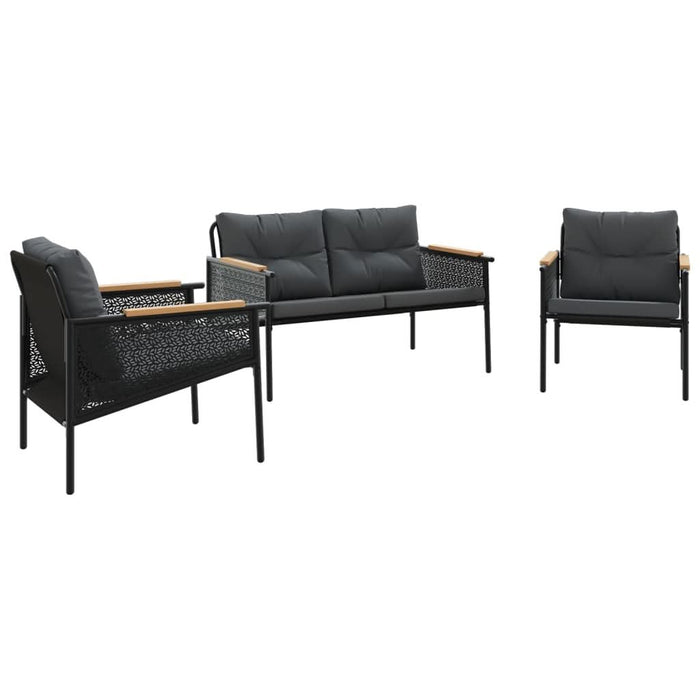 Set mobilier de balcon, 3 piese, cu perne, negru, oțel - WALTI WALTI