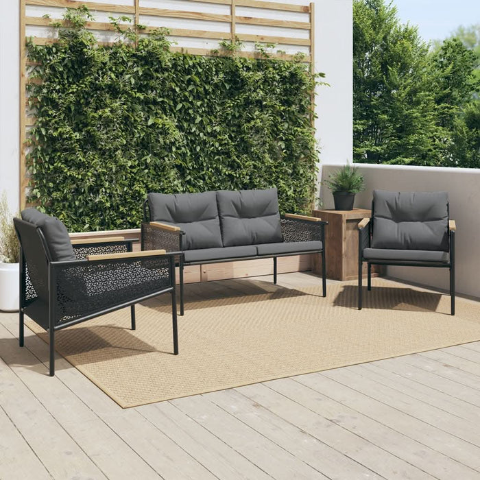 Set mobilier de balcon, 3 piese, cu perne, negru, oțel - WALTI WALTI