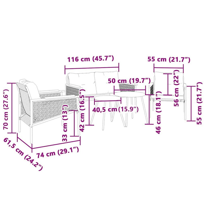 Set mobilier de balcon, 5 piese, cu perne, negru, oțel - WALTI WALTI