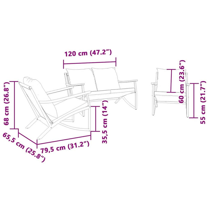 Set mobilier de balcon, 3 piese, cu perne, negru, oțel - WALTI WALTI