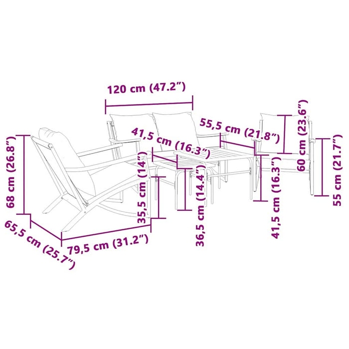 Set mobilier de balcon, 5 piese, cu perne, negru, oțel - WALTI WALTI