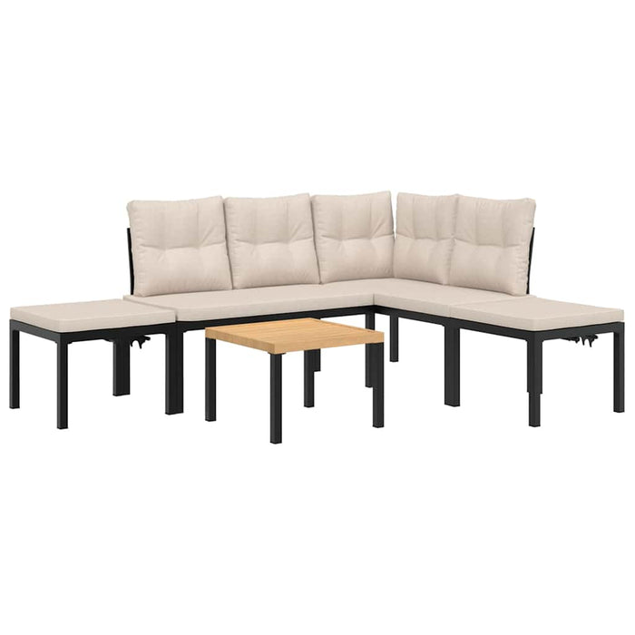 Set canapea de grădină, 5 piese, cu perne, negru, oțel vopsit - WALTI WALTI
