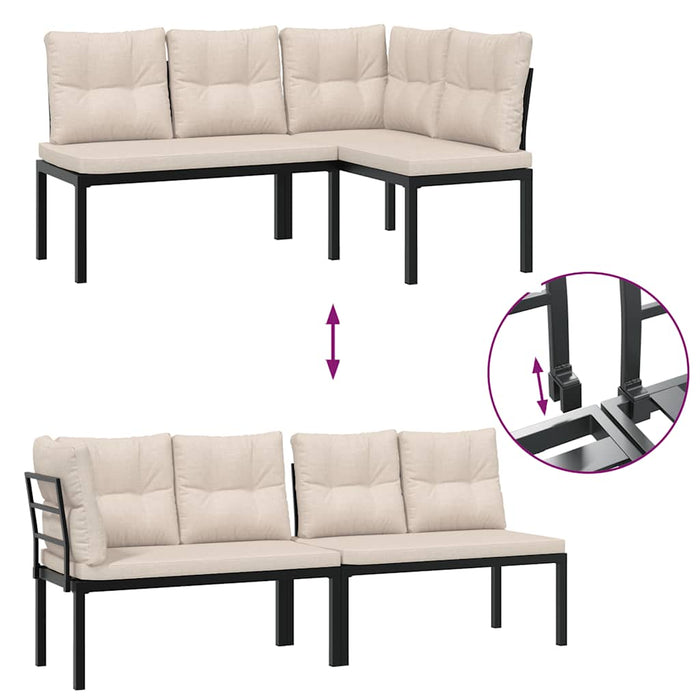 Set canapea de grădină, 5 piese, cu perne, negru, oțel vopsit - WALTI WALTI