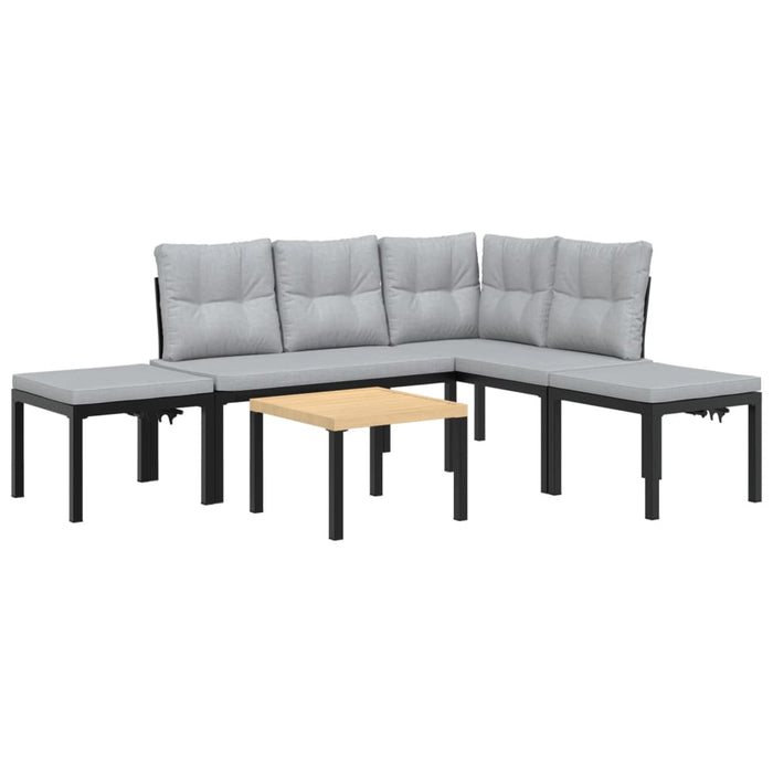 Set canapea de grădină, 5 piese, cu perne, negru, oțel vopsit - WALTI WALTI