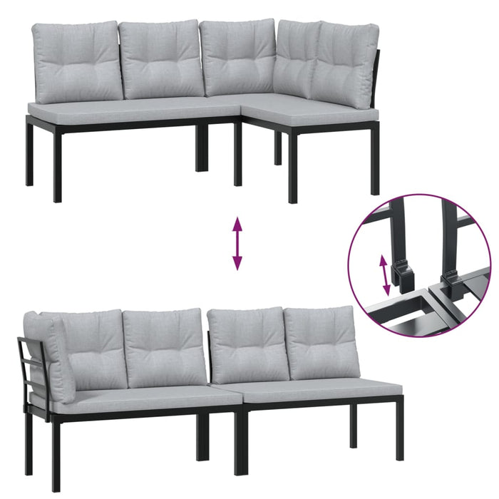 Set canapea de grădină, 5 piese, cu perne, negru, oțel vopsit - WALTI WALTI
