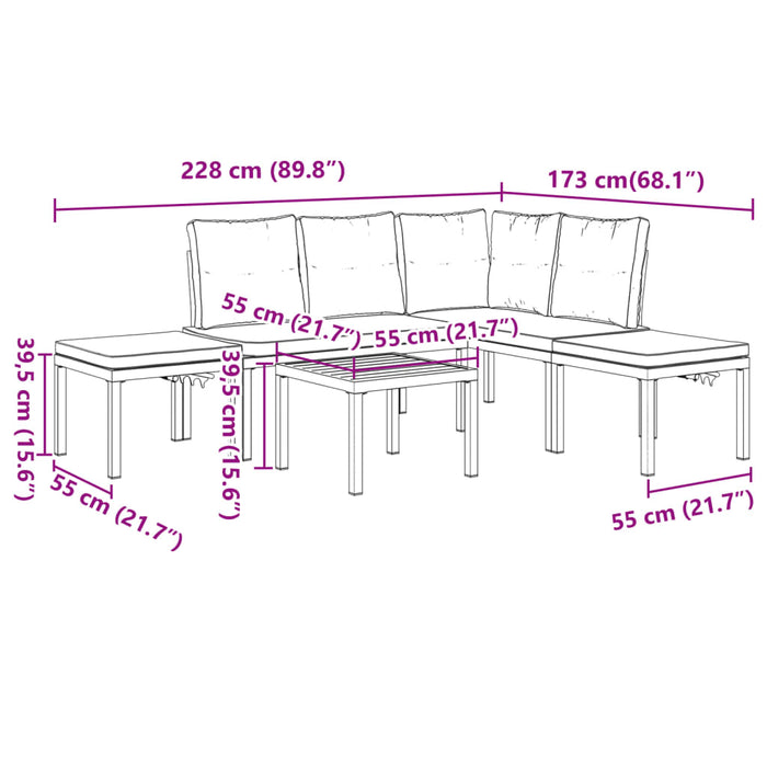 Set canapea de grădină, 5 piese, cu perne, negru, oțel vopsit - WALTI WALTI