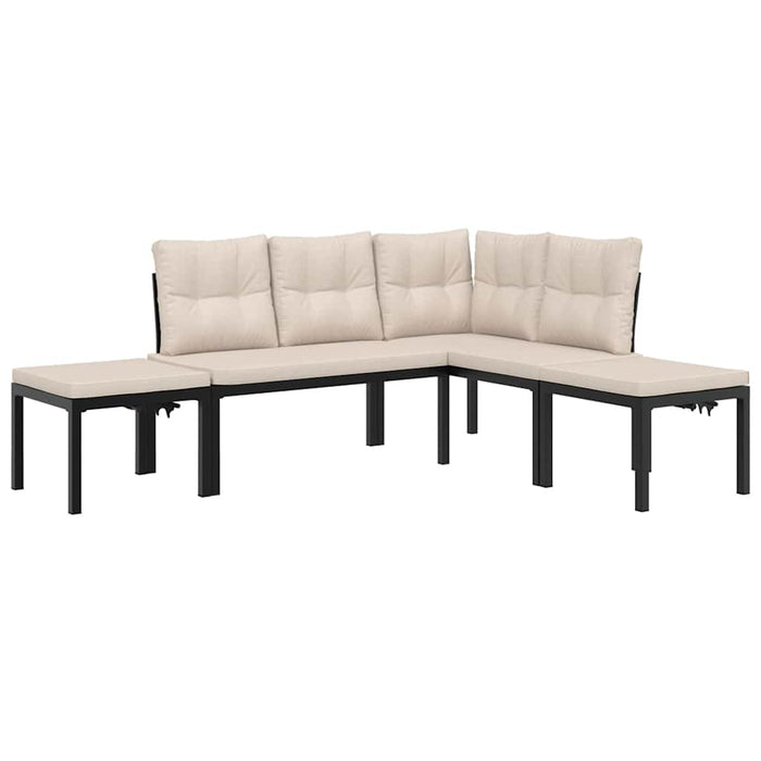 Set canapea de grădină, 4 piese, cu perne, negru, oțel vopsit - WALTI WALTI