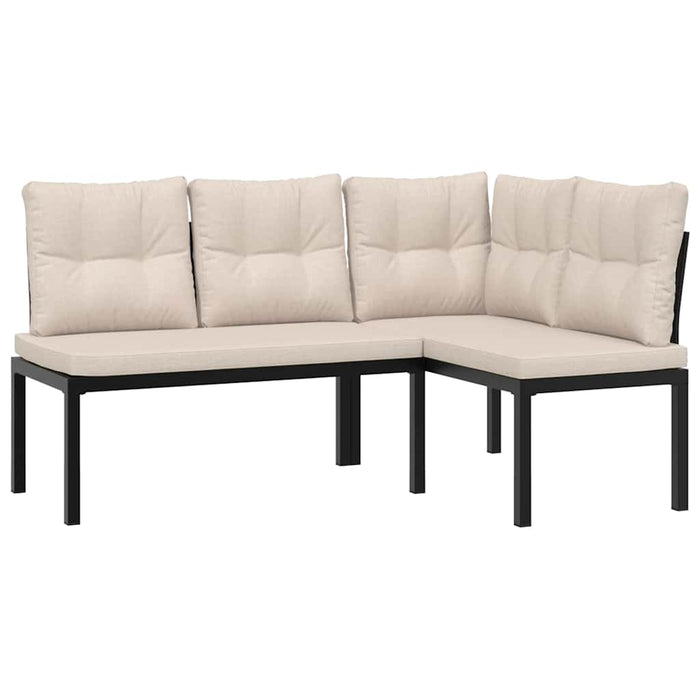 Set canapea de grădină, 4 piese, cu perne, negru, oțel vopsit - WALTI WALTI
