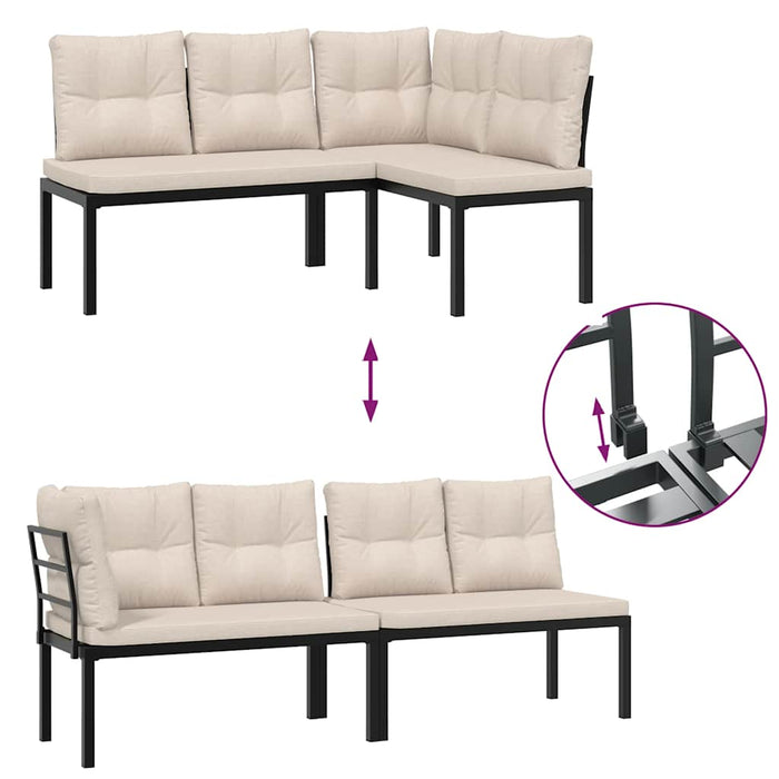 Set canapea de grădină, 4 piese, cu perne, negru, oțel vopsit - WALTI WALTI