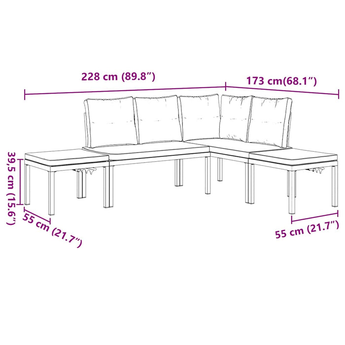 Set canapea de grădină, 4 piese, cu perne, negru, oțel vopsit - WALTI WALTI