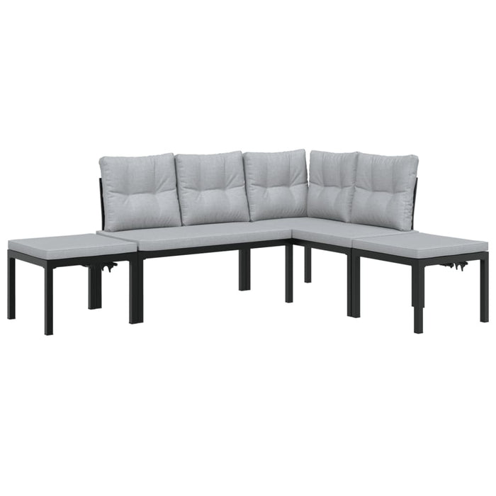 Set canapea de grădină, 4 piese, cu perne, negru, oțel vopsit - WALTI WALTI