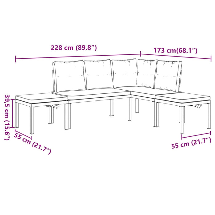 Set canapea de grădină, 4 piese, cu perne, negru, oțel vopsit - WALTI WALTI