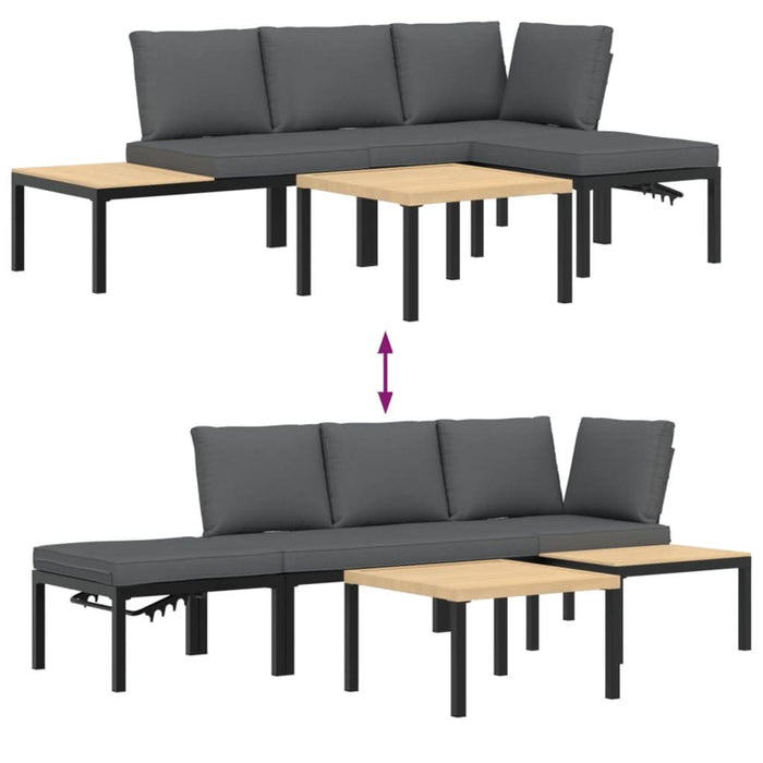 Set mobilier de grădină cu perne, 4 piese, negru, aluminiu - WALTI WALTI