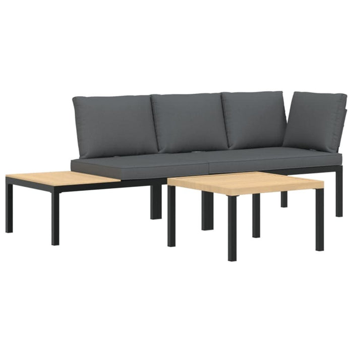 Set canapea de grădină, 3 piese, cu perne, negru, aluminiu - WALTI WALTI