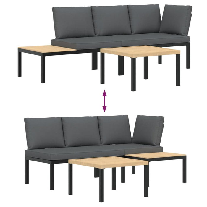 Set canapea de grădină, 3 piese, cu perne, negru, aluminiu - WALTI WALTI