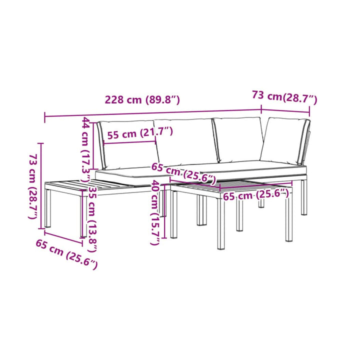 Set canapea de grădină, 3 piese, cu perne, negru, aluminiu - WALTI WALTI