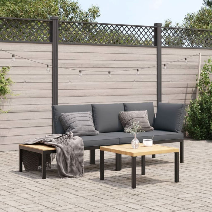Set canapea de grădină, 3 piese, cu perne, negru, aluminiu - WALTI WALTI