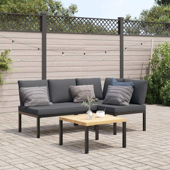Set canapea de grădină, 3 piese, cu perne, negru, aluminiu - WALTI WALTI