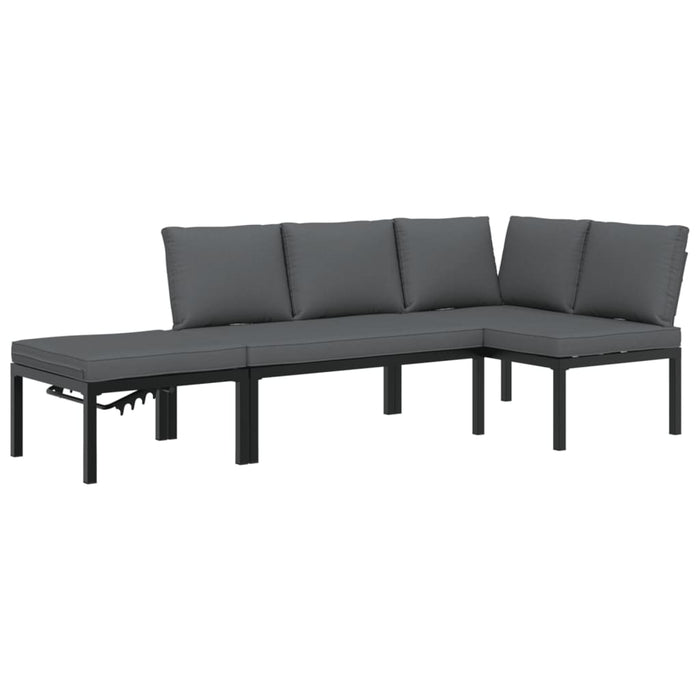 Set canapea de grădină, 3 piese, cu perne, negru, aluminiu - WALTI WALTI