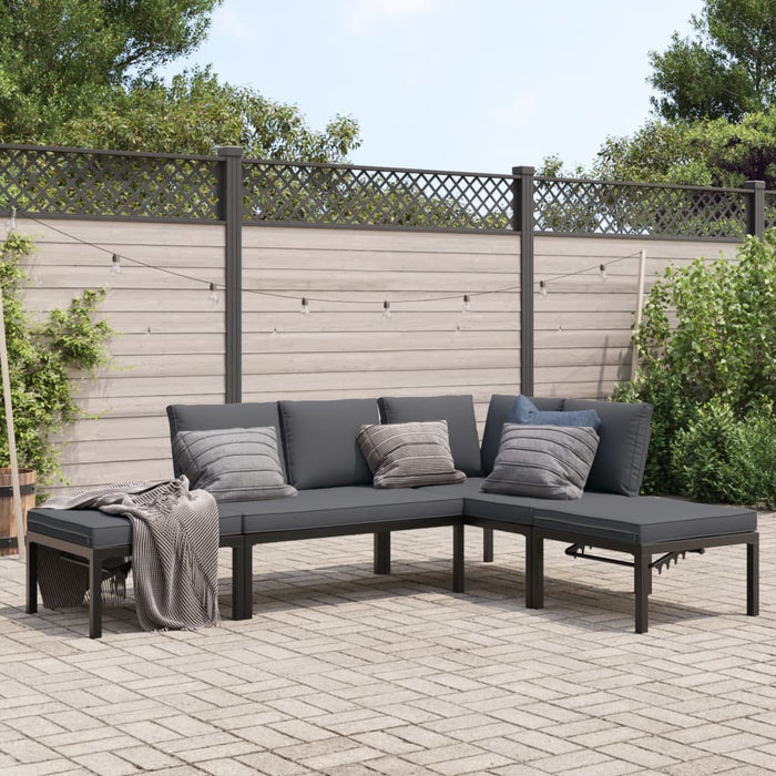 Set mobilier de grădină cu perne, 4 piese, negru, aluminiu - WALTI WALTI