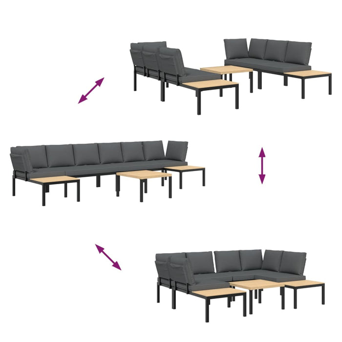 Set canapea de grădină, 5 piese, cu perne, negru, aluminiu - WALTI WALTI