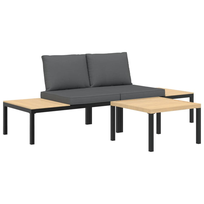 Set canapea de grădină, 3 piese, cu perne, negru, aluminiu - WALTI WALTI