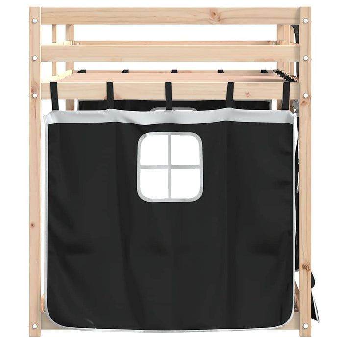 Pat supraetajat de copii perdele, alb/negru, 75x190 cm lemn pin WALTI