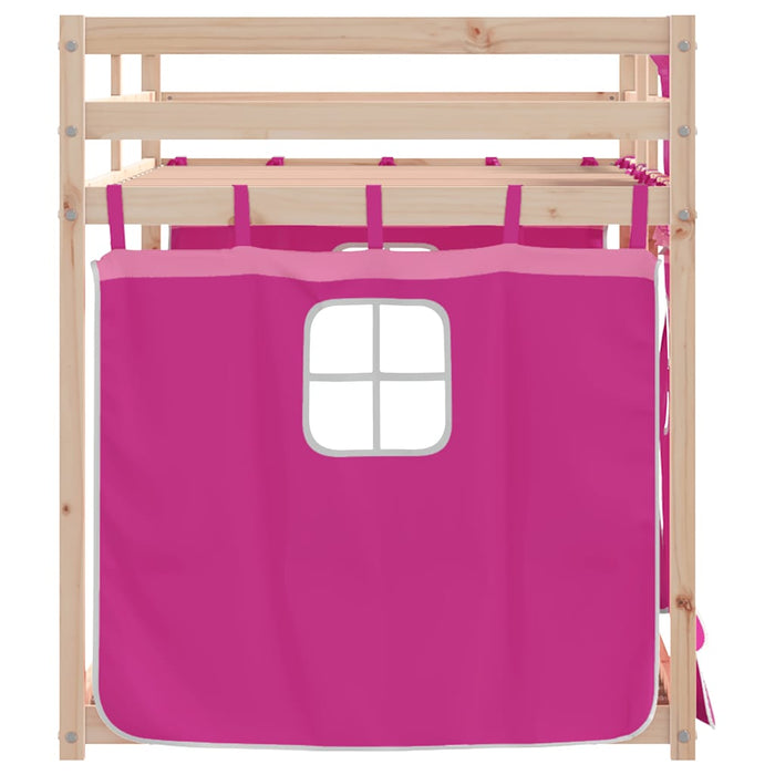 Pat supraetajat cu perdele, roz, 75x190 cm, lemn masiv pin WALTI