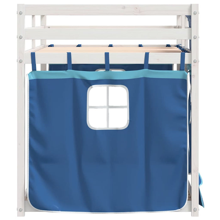 Pat supraetajat cu perdele, albastru, 75x190 cm, lemn masiv pin WALTI