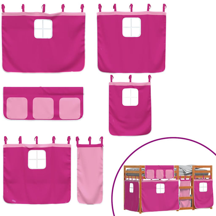 Pat supraetajat cu perdele, roz, 90x190 cm, lemn masiv pin - WALTI WALTI