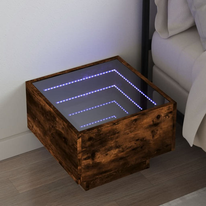 Noptieră cu LED infinity, stejar fumuriu, 40x40x30 cm - WALTI WALTI