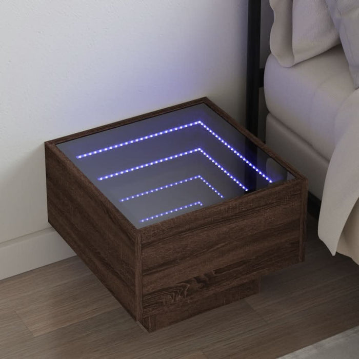 Noptieră cu LED infinity, stejar maro, 40x40x30 cm - WALTI WALTI
