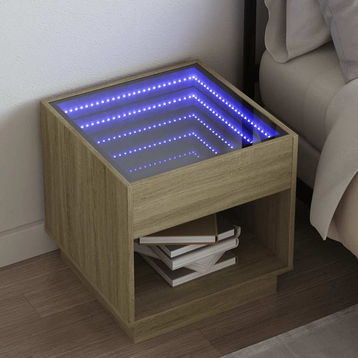 Noptieră cu LED infinity, stejar sonoma, 50x50x50 cm - WALTI WALTI