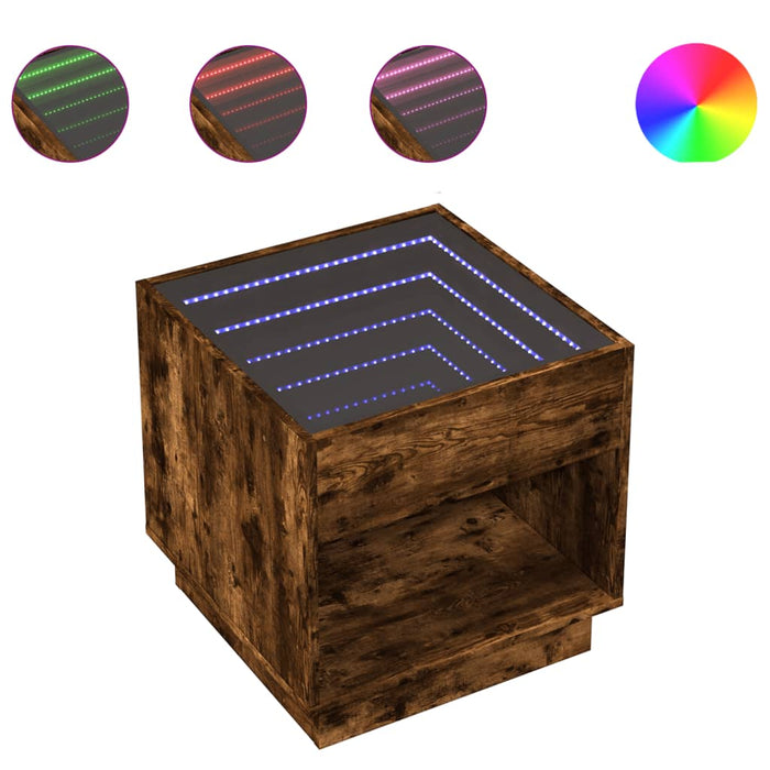 Noptieră cu LED infinity, stejar fumuriu, 50x50x50 cm - WALTI WALTI