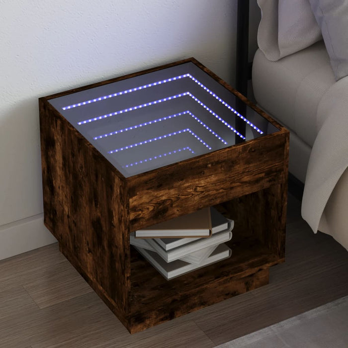 Noptieră cu LED infinity, stejar fumuriu, 50x50x50 cm - WALTI WALTI