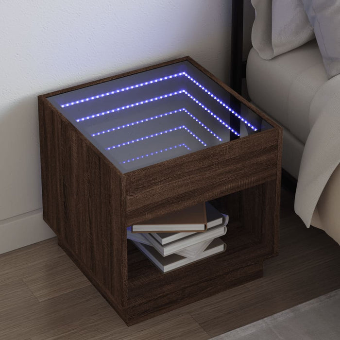 Noptieră cu LED infinity, stejar maro, 50x50x50 cm - WALTI WALTI