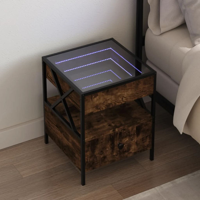 Noptieră cu LED infinity, stejar fumuriu, 40x40x51 cm - WALTI WALTI