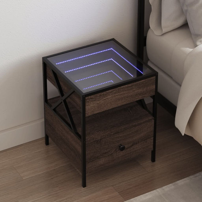 Noptieră cu LED infinity, stejar maro, 40x40x51 cm - WALTI WALTI