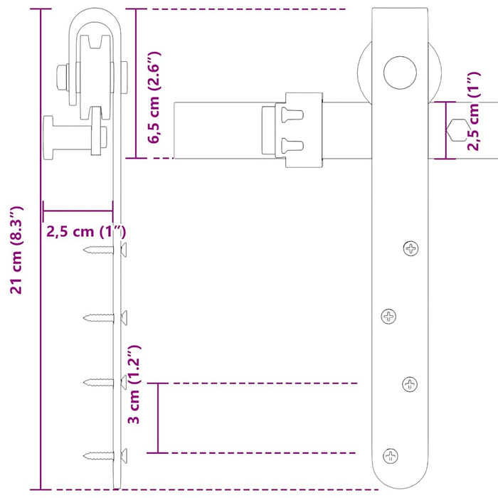 Set uși glisante pentru dulap 213 cm oțel carbon - WALTI WALTI