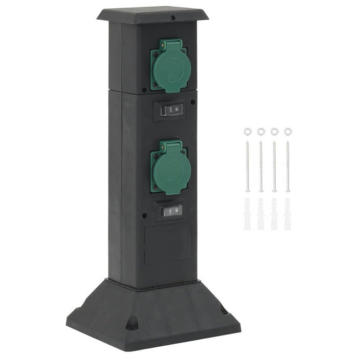 Coloană priză de exterior cu 4 căi, negru/verde, 16x16x39,5 cm - WALTI WALTI