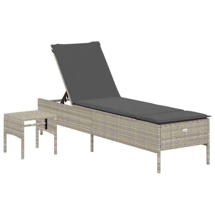 Set de șezlonguri, 3 piese, cu pernă, poliratan gri deschis - WALTI WALTI