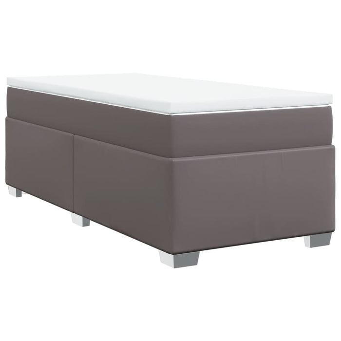 Pat box spring cu saltea, gri, 80x200 cm, piele ecologică WALTI