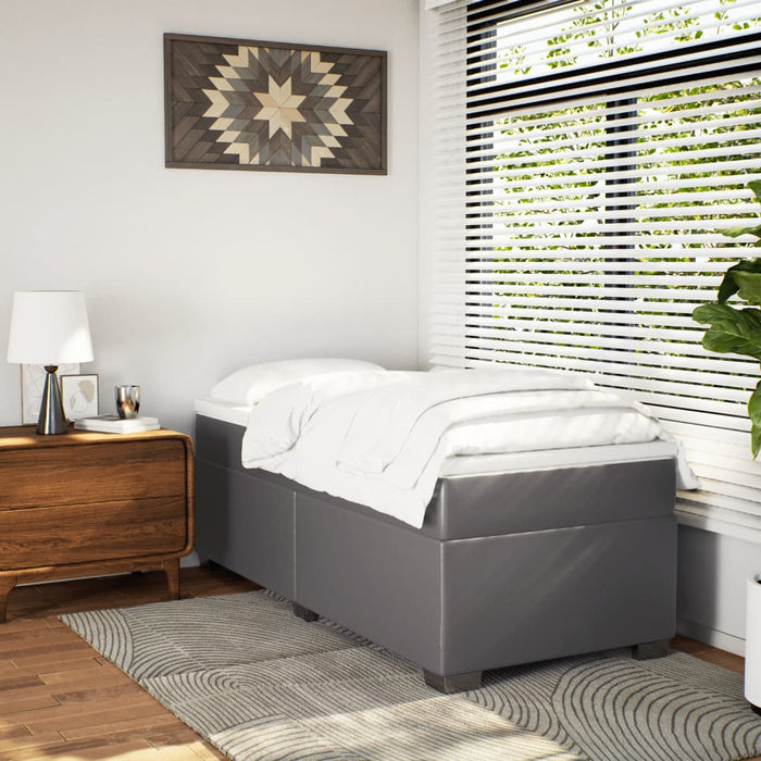 Pat box spring cu saltea, gri, 80x200 cm, piele ecologică WALTI