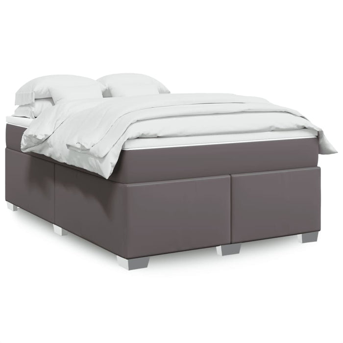 Pat box spring cu saltea, gri, 140x190 cm, piele ecologică - WALTI WALTI