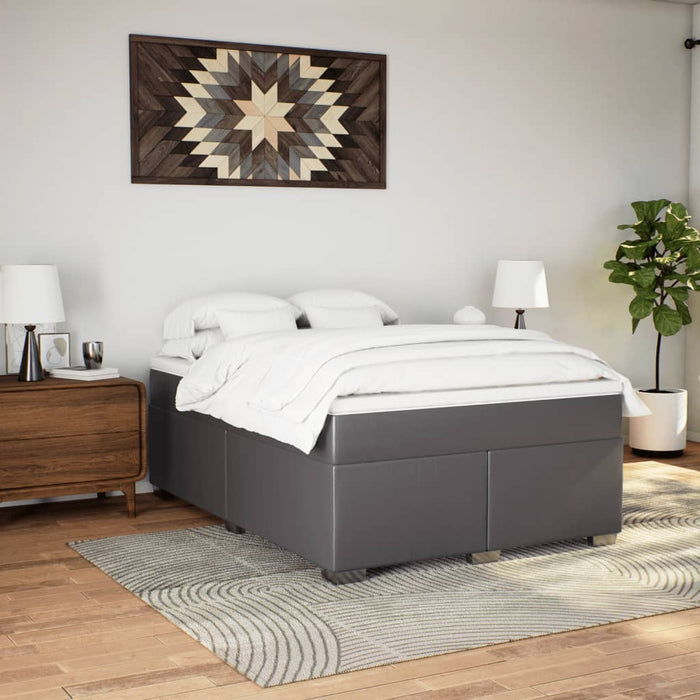 Pat box spring cu saltea, gri, 160x200 cm, piele ecologică - WALTI WALTI