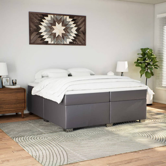 Pat continental cu saltea, gri, 200x200 cm, piele ecologică - WALTI WALTI