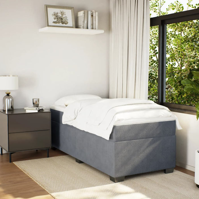 Pat box spring cu saltea, gri închis, 90x190 cm, catifea - WALTI WALTI